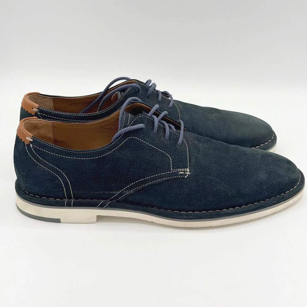 Johnston & Murphy Mens 9.5M Luke Navy Blue Suede Derby Shoes Lace Up Casual Work